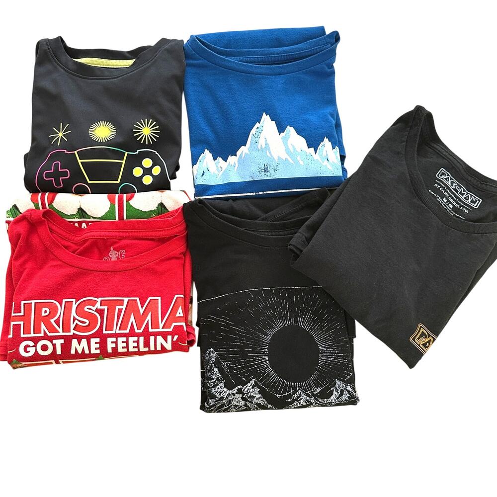 Mens S M Graphic Tee Bundle Pac Man Elf Gamer Casual Teen Streetwear Shirts